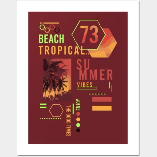 Tropical Summer Vibes palm tree beach Typography Posters and Art